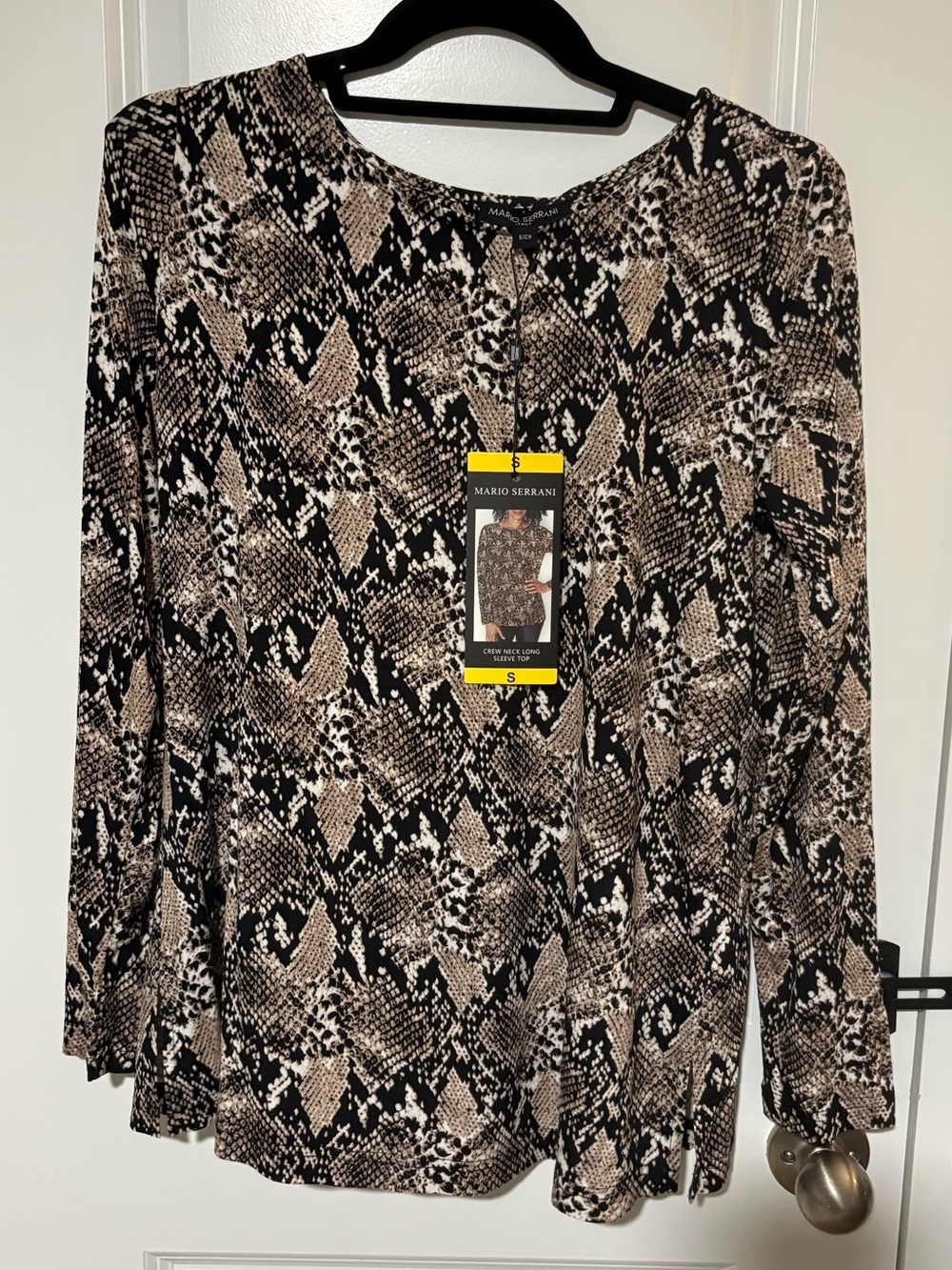 NWT Mario Serrani Tan Snakeskin Print Long Sleeve Top Size S